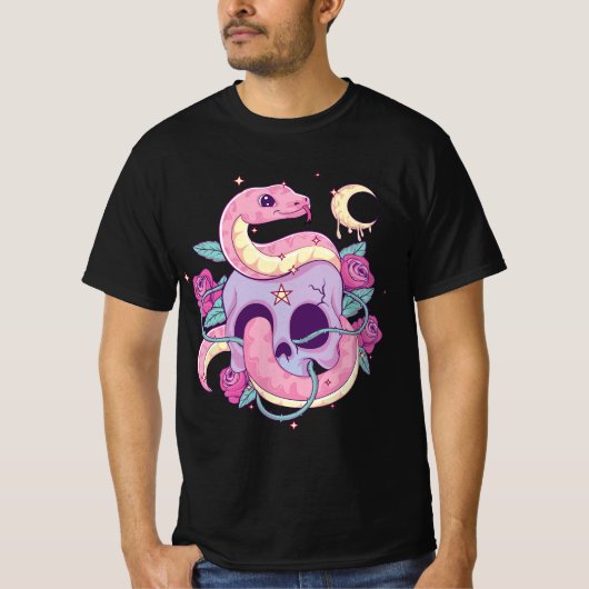 Pastel Goth Creepy Skull Serpent Snake Kawaii Emo  Tシャツ (正面)