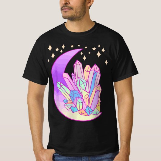 Pastel Goth Crystal Cluster Glowing Moon Kawaii Wi Tシャツ (正面)