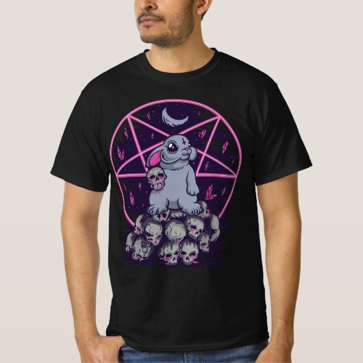 Pastel Goth Cute Creepy Bunny And Skull Menhera Wi Tシャツ (正面)
