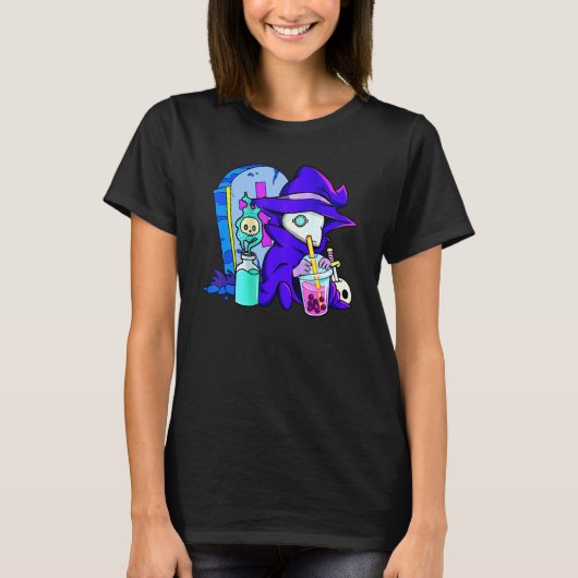 Pastel Goth Cute Creepy Plague Doctor Boba Bubble  Tシャツ (正面)