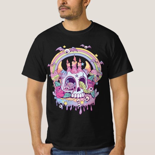 Pastel Goth Cute Creepy Satanic Skull Kawaii Occul Tシャツ (正面)