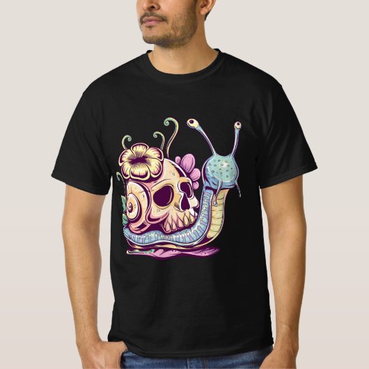 Pastel Goth Cute Creepy Snail Skull Kawaii Menhera Tシャツ (正面)