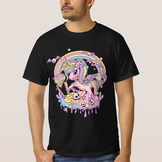 Pastel Goth Cute Creepy Unicorn Gothic Kawaii Menh Tシャツ (正面)