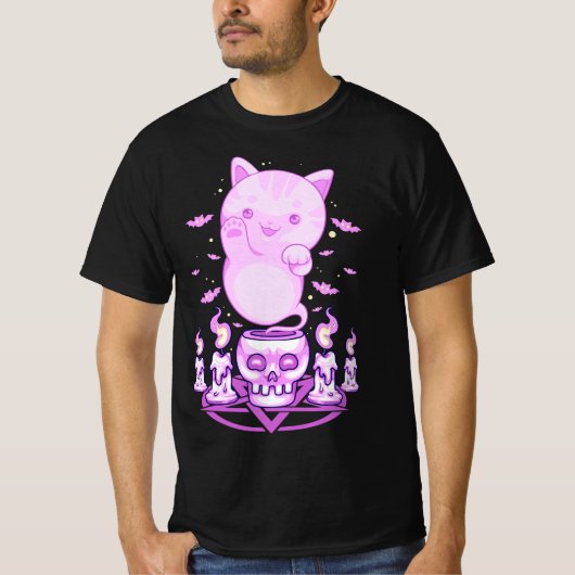 Pastel Goth Ghost Cat Boo Halloween Kitten Aesthet Tシャツ (正面)