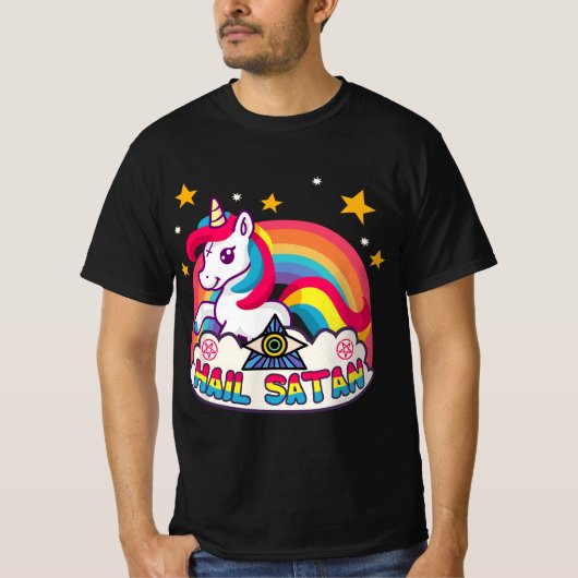 Pastel Goth Kawaii Rainbow Hail Satan Unicorn Deat Tシャツ (正面)
