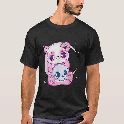 Pastel Goth Panda And Skulls Creepy Anime Ga Tシャツ (正面)
