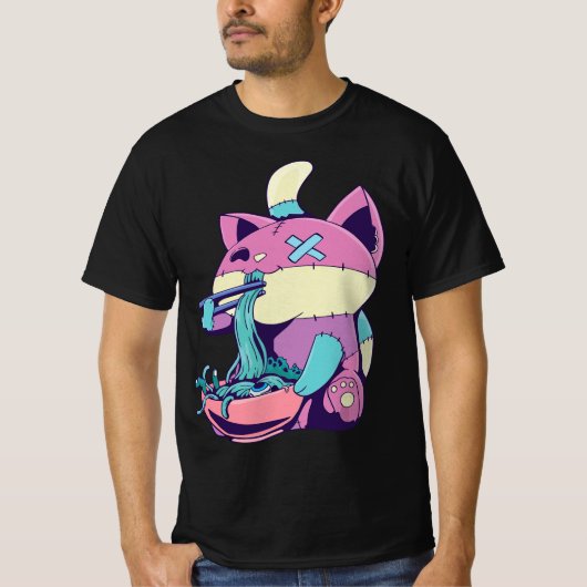 Pastel Goth Ramen Cat Anime Kawaii  Tシャツ (正面)