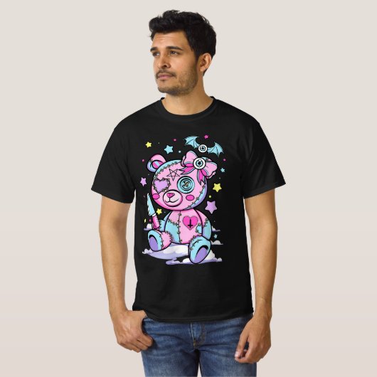 Pastel Goth Scary Cute Teddy Bear Wicca Witch Kawa Tシャツ (正面フル)