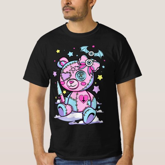 Pastel Goth Scary Cute Teddy Bear Wicca Witch Kawa Tシャツ (正面)