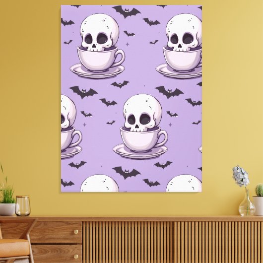 Pastel Goth Skull in Teacup キャンバスプリント (インサイチュ (リビング))