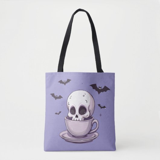 Pastel Goth Skull in Teacup トートバッグ (正面)