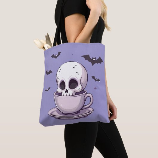 Pastel Goth Skull in Teacup トートバッグ (クローズアップ)