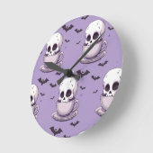 Pastel Goth Skull in Teacup ラウンド壁時計 (傾斜)