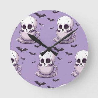 Pastel Goth Skull in Teacup ラウンド壁時計