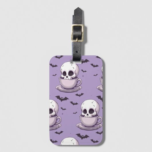 Pastel Goth Skull in Teacup ラゲッジタグ (正面縦)