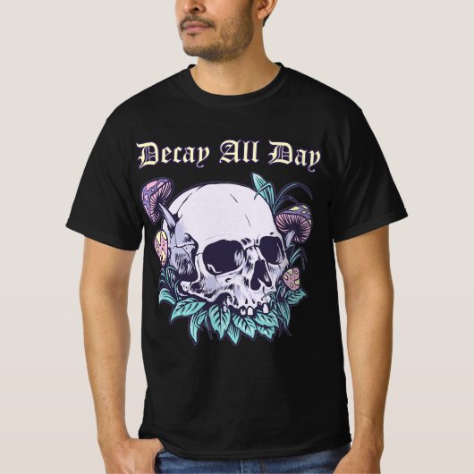Pastel Goth Skull Mushrooms Nature Witch Goblincor Tシャツ (正面)