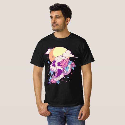 Pastel Goth Sugar Skull And Moon Kawaii  Tシャツ (正面フル)