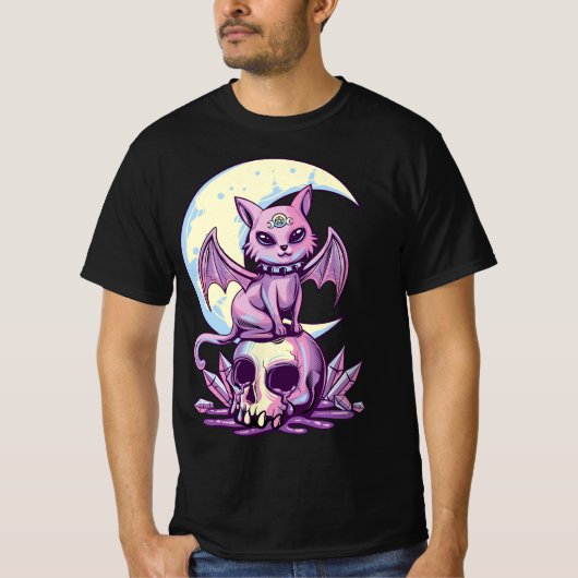 Pastel Goth Wiccan Cat Cute Creepy Witchy Cat and  Tシャツ (正面)