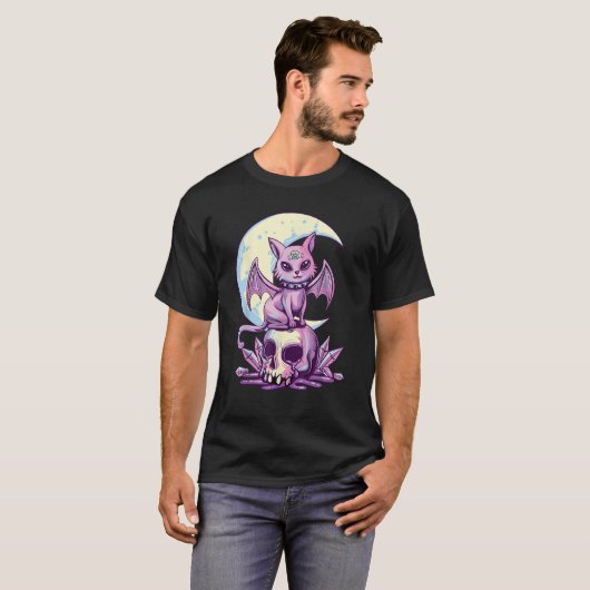 Pastel Goth Wiccan Cat Cute Creepy Witchy Cat and  Tシャツ (正面フル)