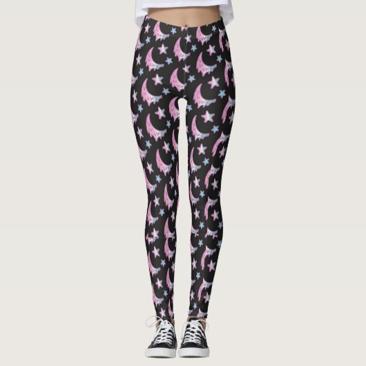 Pastel Gothic Dripping Moon and Stars Leggings レギンス (正面)