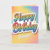 Pastel Gradient 3D Bubble Letters Happy Birthday カード (正面)