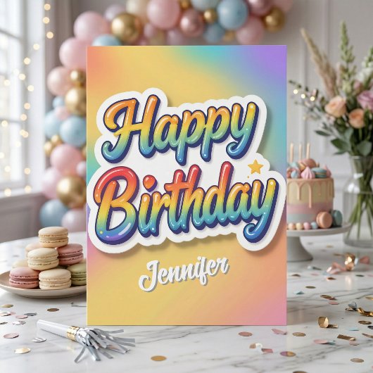 Pastel Gradient 3D Bubble Letters Happy Birthday カード
