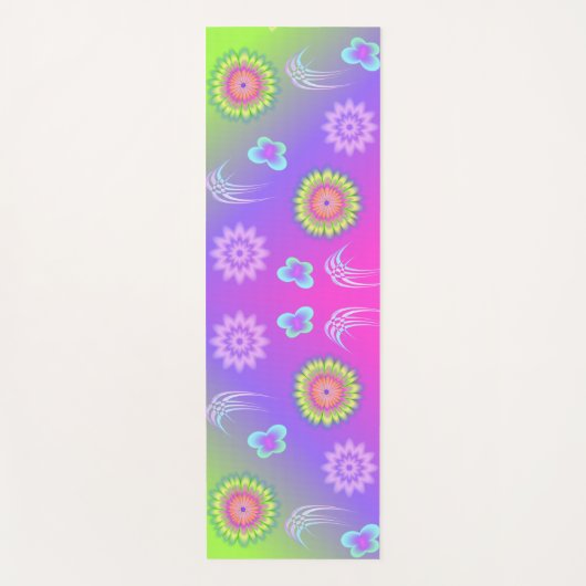 Pastel Gradient Flowers and Butterflies ヨガマット (正面)
