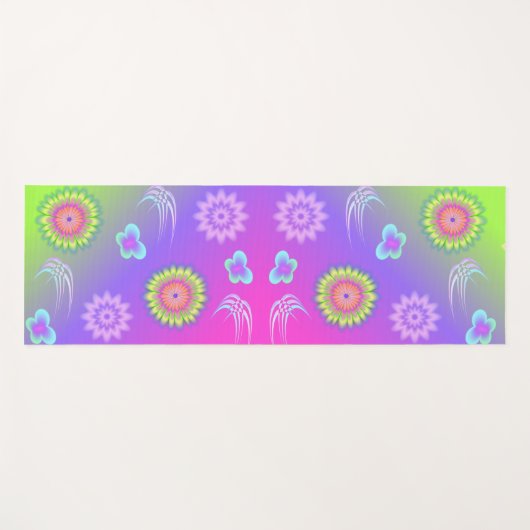 Pastel Gradient Flowers and Butterflies ヨガマット (正面(横))