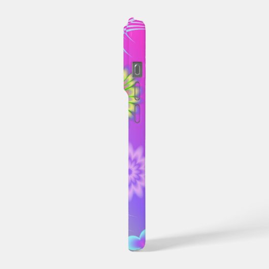 Pastel Gradient Flowers and Butterflies iPhoneケース (左側面)