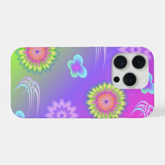 Pastel Gradient Flowers and Butterflies iPhoneケース (裏面横)