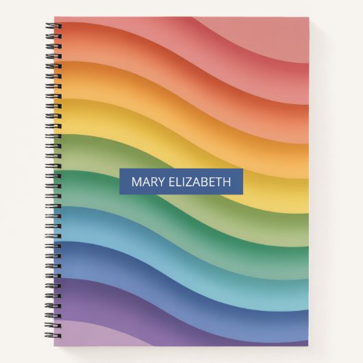 Pastel Gradient Wave Stripes Personalized Notebook ノートブック (正面)