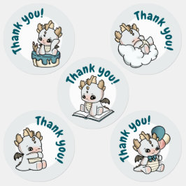 Pastel Gray Blue Baby Dragon Thank you  ラベル