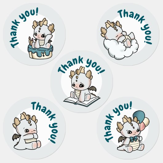 Pastel Gray Blue Baby Dragon Thank you  ラベル (グループ)