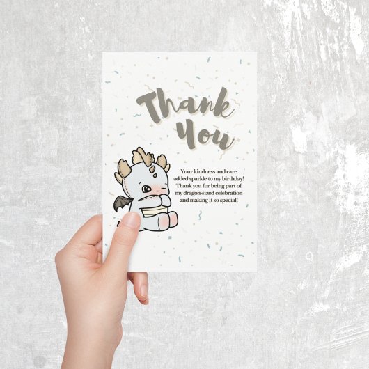 Pastel Gray Blue Cute Baby Dragon サンキューカード
