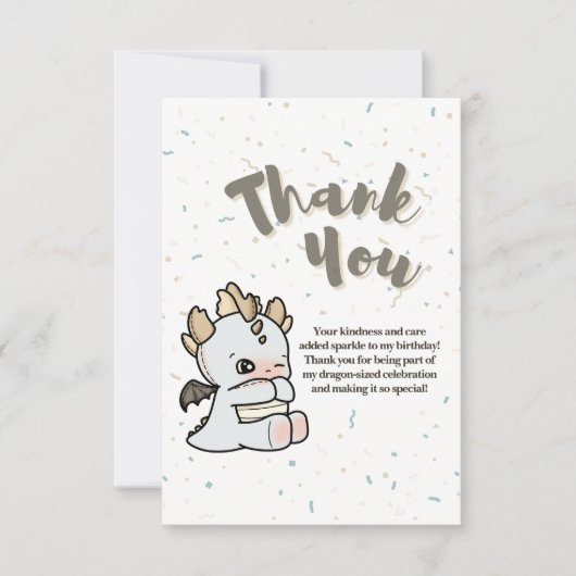 Pastel Gray Blue Cute Baby Dragon サンキューカード (正面)