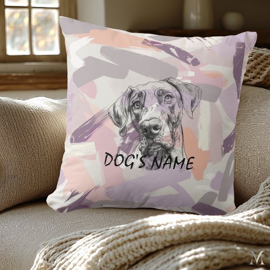 Pastel Great Dane Portrait – Modern Abstract Art クッション