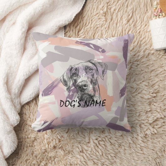Pastel Great Dane Portrait – Modern Abstract Art クッション (ブランケット)