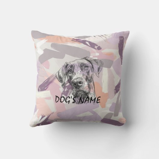 Pastel Great Dane Portrait – Modern Abstract Art クッション (裏面)