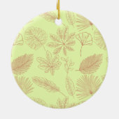 Pastel Green and Beige Leaves Pattern  セラミックオーナメント (裏面)