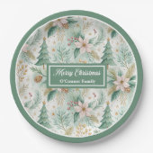 Pastel Green and Gold Plates Christmas Floral Wrap ペーパープレート (正面)