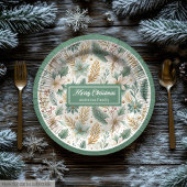 Pastel Green and Gold Plates Christmas Floral Wrap ペーパープレート