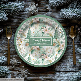 Pastel Green and Gold Plates Christmas Floral Wrap ペーパープレート