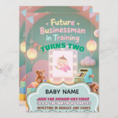 Pastel green Baby Boy Birthday invitation for kids 招待状 (正面/裏面)