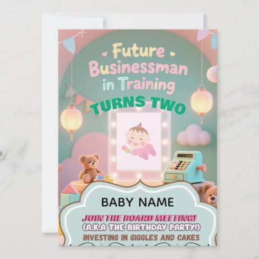 Pastel green Baby Boy Birthday invitation for kids 招待状 (正面)