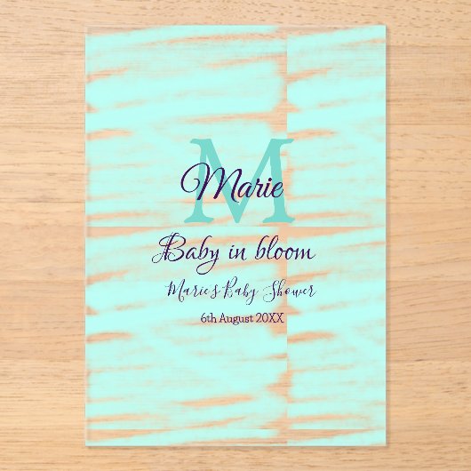 Pastel green baby in bloom monogram baby shower te アクリル招待状 (正面)