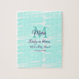 Pastel green baby in bloom monogram baby shower te ジグソーパズル