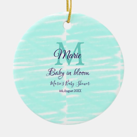 Pastel green baby in bloom monogram baby shower te セラミックオーナメント (正面)