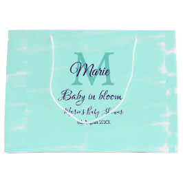 Pastel green baby in bloom monogram baby shower te ラージペーパーバッグ