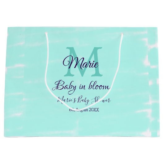 Pastel green baby in bloom monogram baby shower te ラージペーパーバッグ (正面)