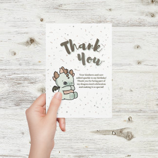 Pastel Green Brown Cute Baby Dragon サンキューカード